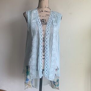 Soft Surroundings Boho Floral Asymmetrical Open Cardigan Vest
